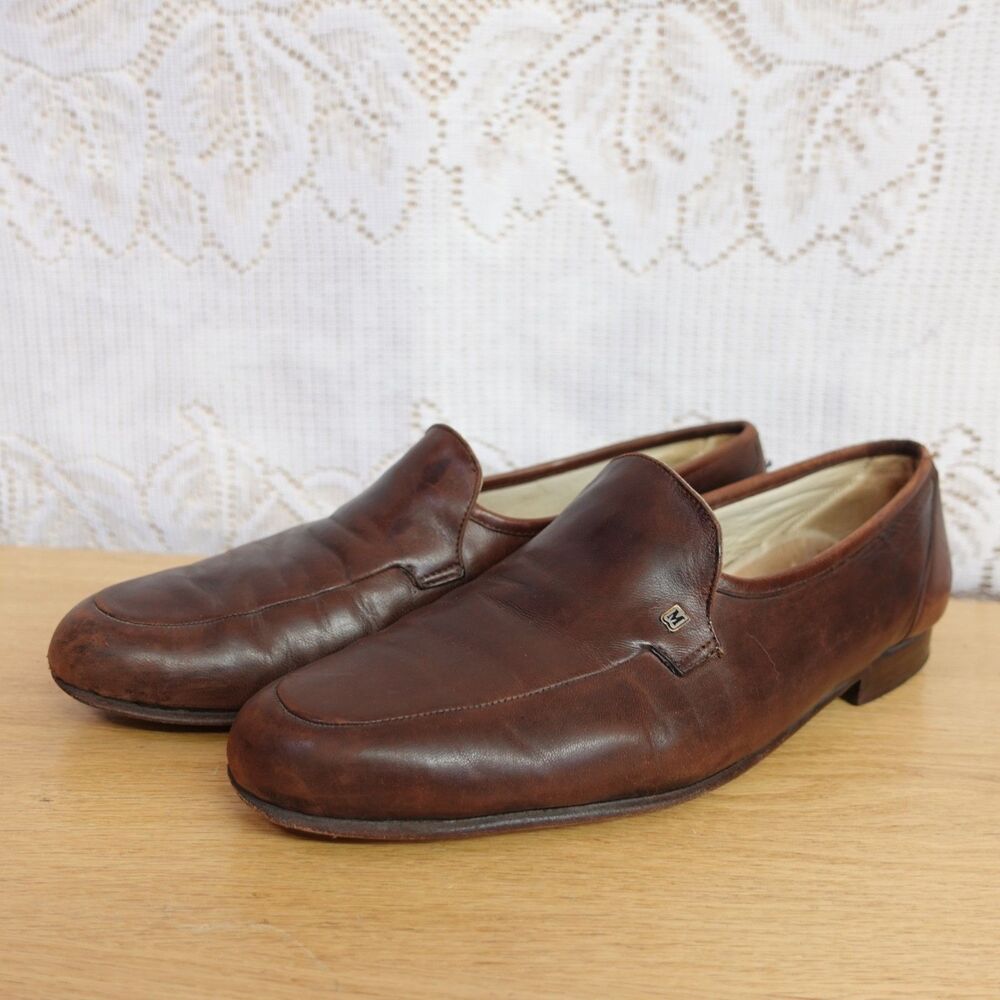 Bruno Magli Mens 13 Vintage Apron Toe Loafers Leather Italy Academia Old Money